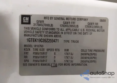 2009 GMC Sierra 1500 Work Truck from USA, damaged, VIN 1GTEK19C09Z259471